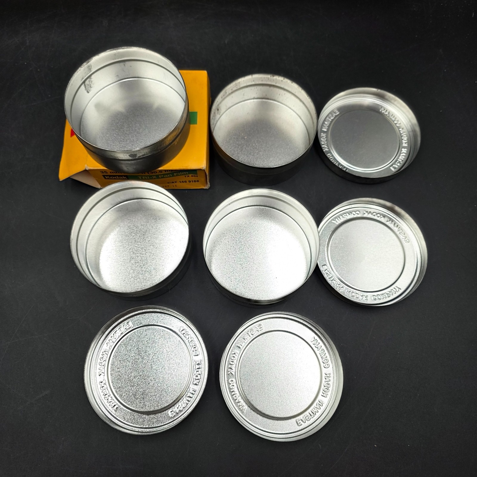 Vintage Lot of 4 Empty Eastman Kodak Company Metal Film Canisters Tri-X Pan