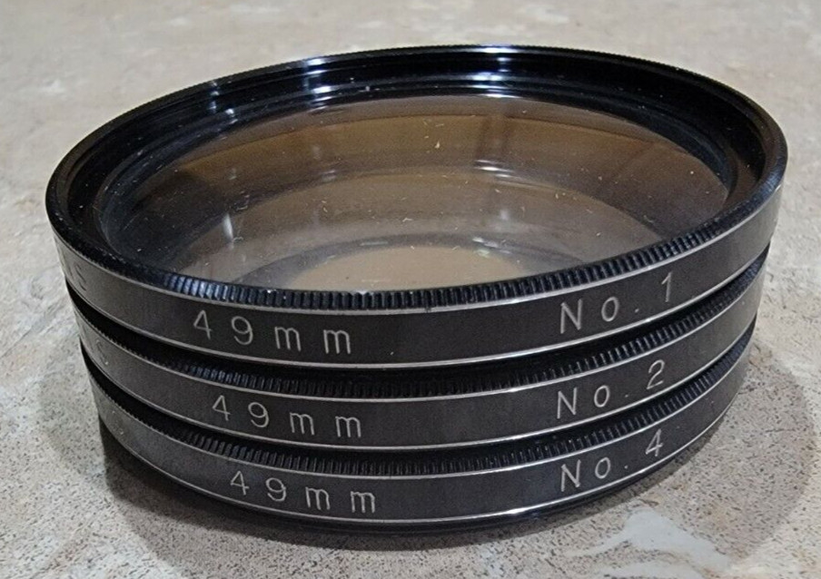 Vivitar 49mm Close Up Macro Lens Filter Diopter Set +1 +2 +4 Case PH-66 Vintage
