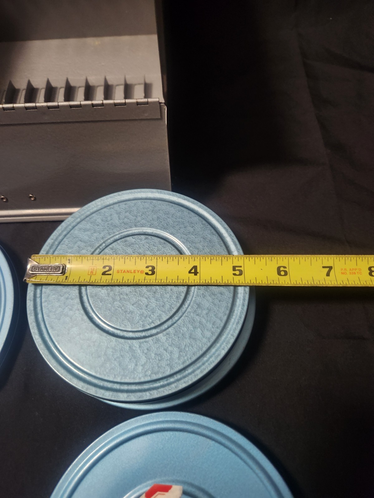 Vintage 8mm Movie Reel Metal Storage Box 12 Slots With Four 8 MM Cases Bruce