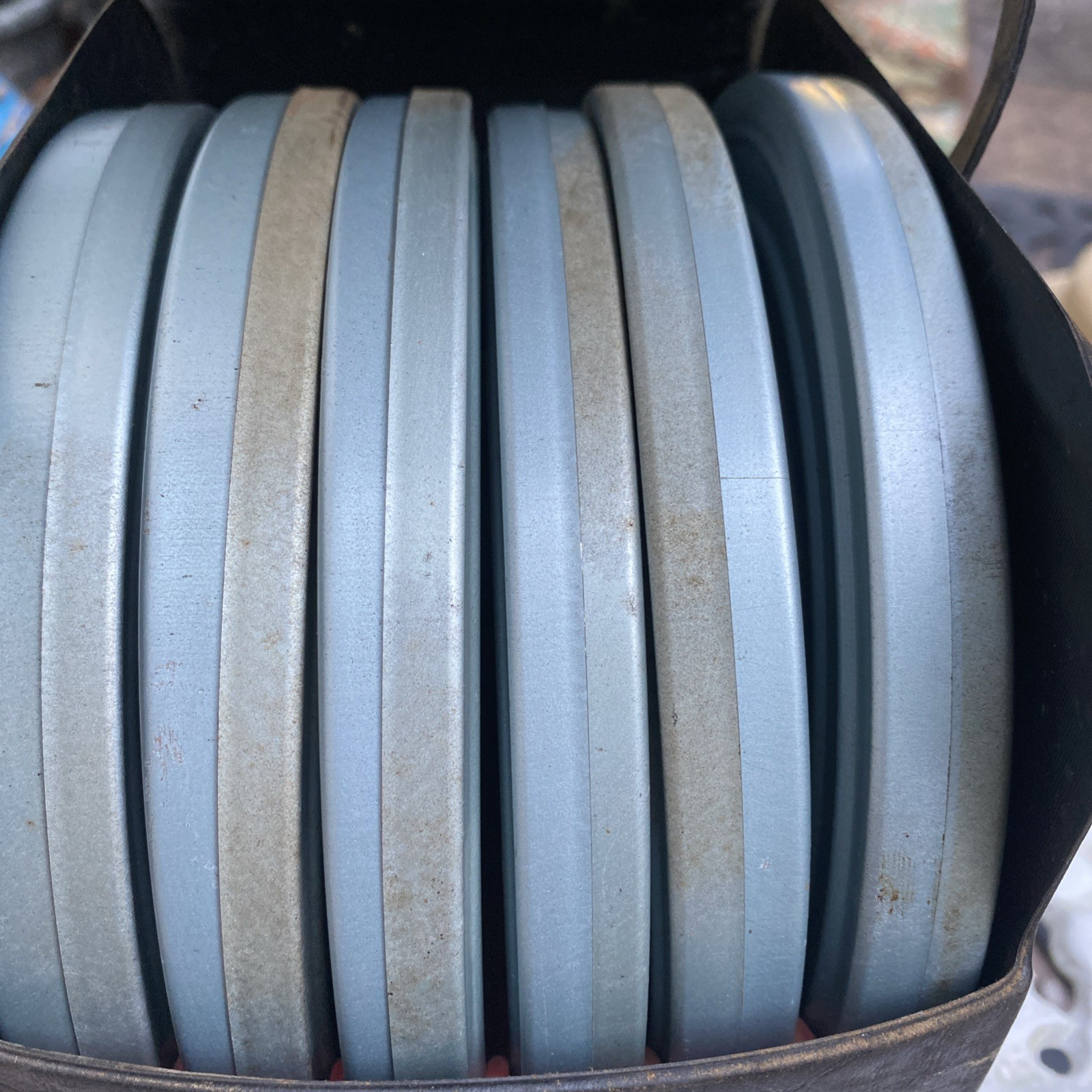 Lot Of 6 Empty Metal 8 MM Film Reels With Canisters And Carrying Case