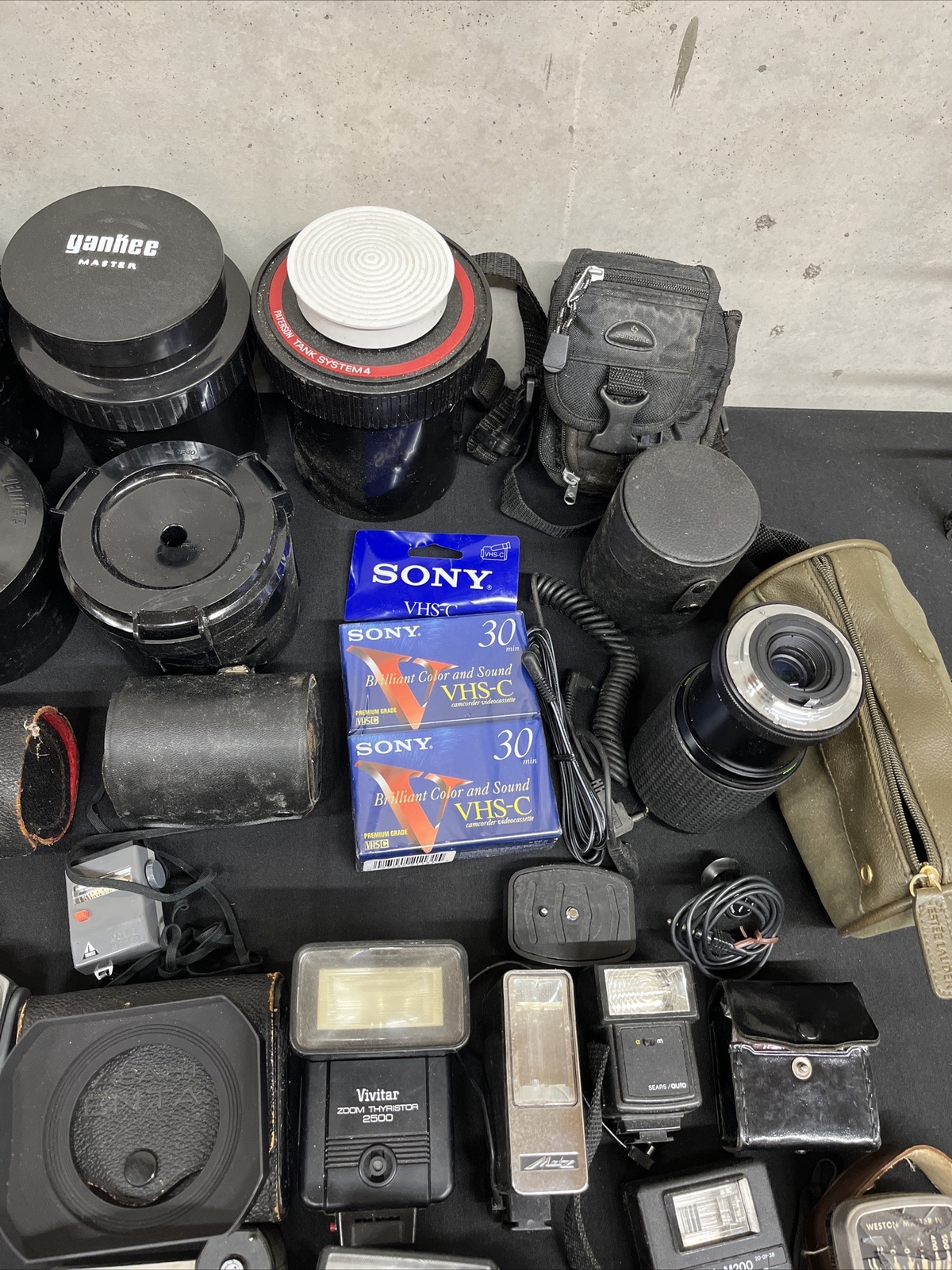 Vintage Lot Of Camera Accessories, Lenses, And Flashes