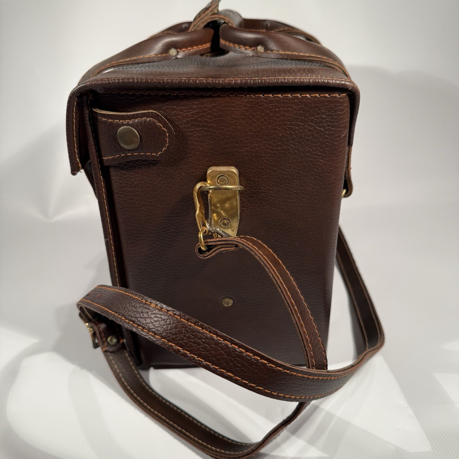 Vintage FOCAL Brown Leather Top & Front Opening Camera Case w/ KEY & Strap