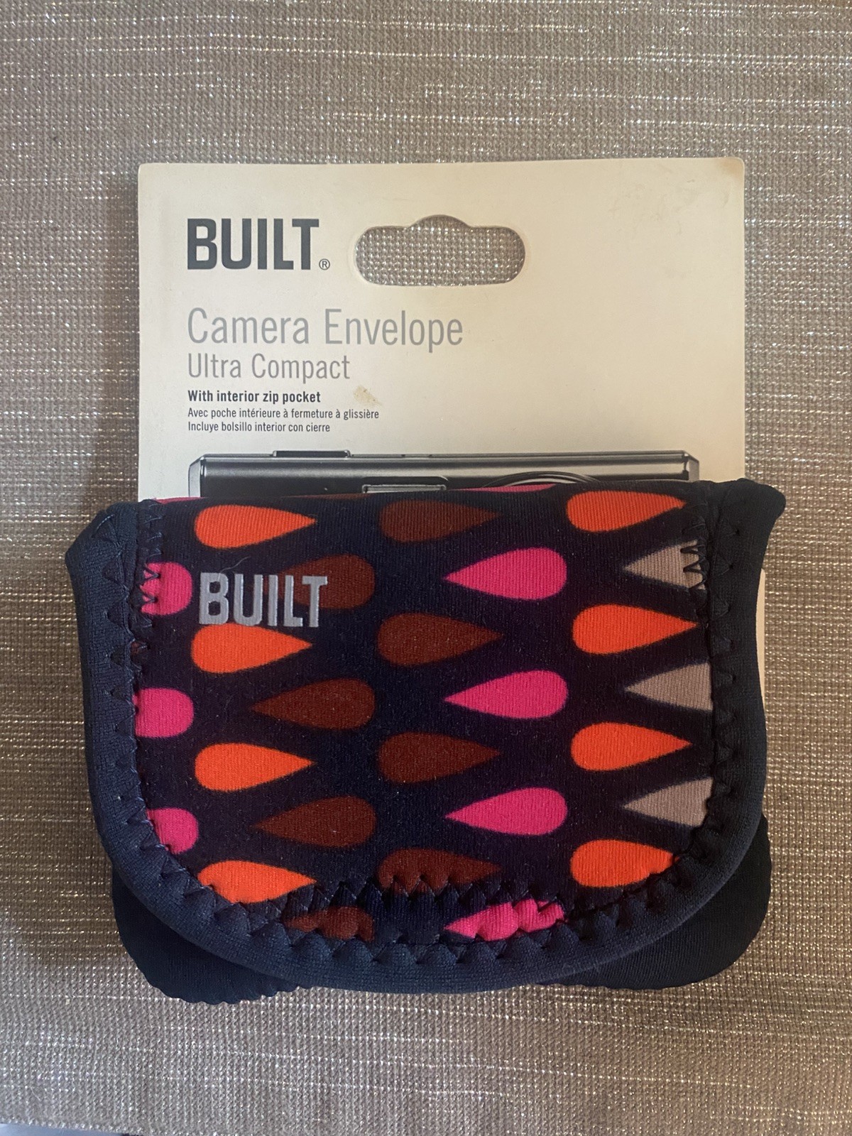 Built Ultra Compact Camera Envelope Case W/ Inside Zip Pocket. New.