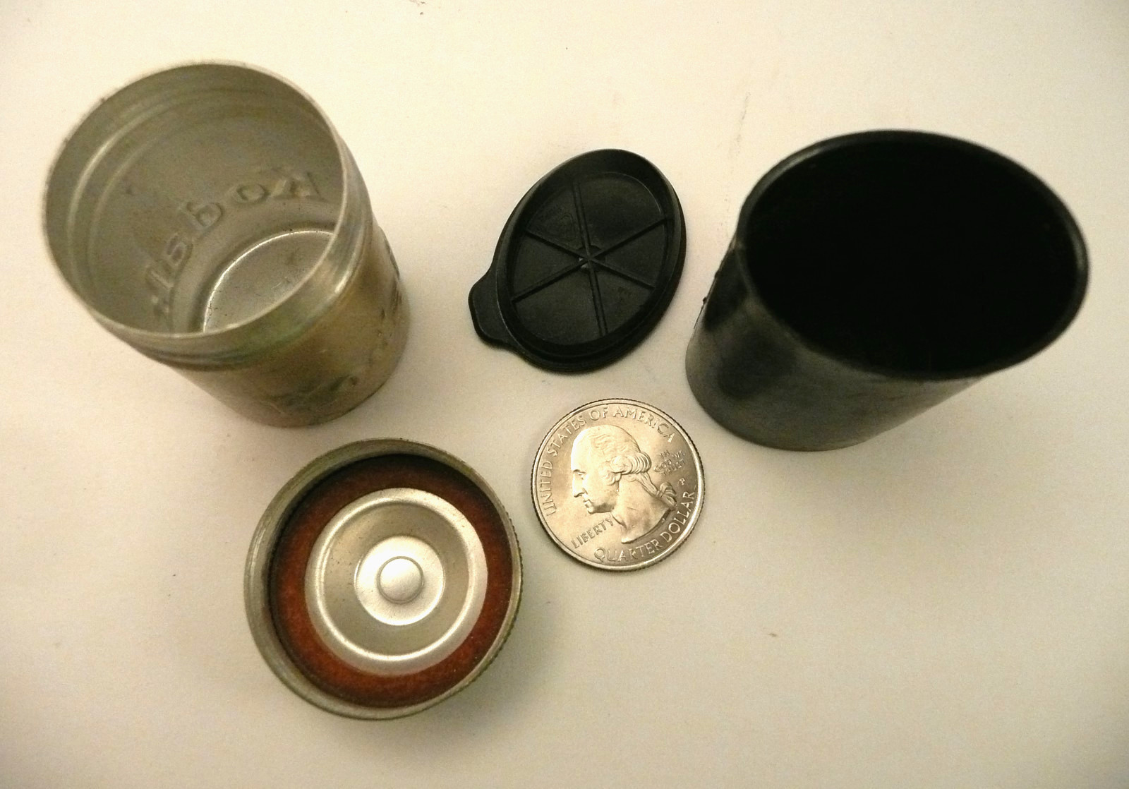 Vintage Kodak Film Canisters Green Metal and Black Plastic Set Of 2