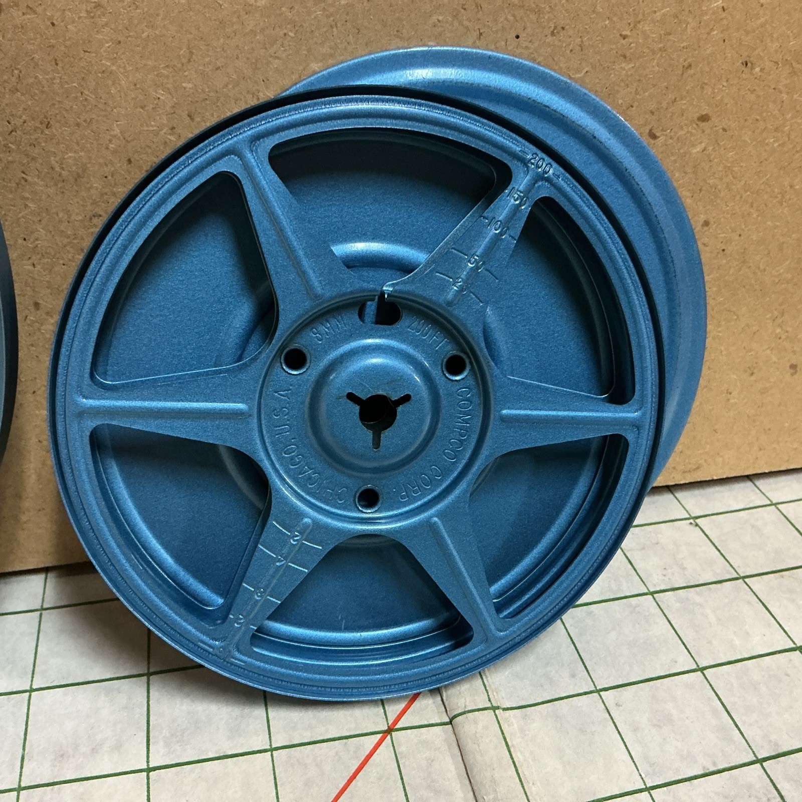 Vintage 1950’s Blue Metal Reel Case & Empty Reel 7in And 5in Lot Of 2