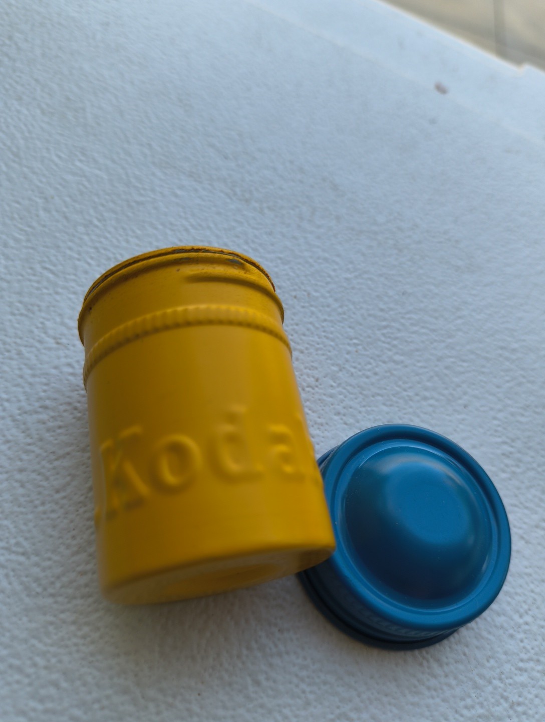 VTG Kodak Empty EMBOSSED Metal Film Canisters Yellow &Blue From Eltachchrome-X