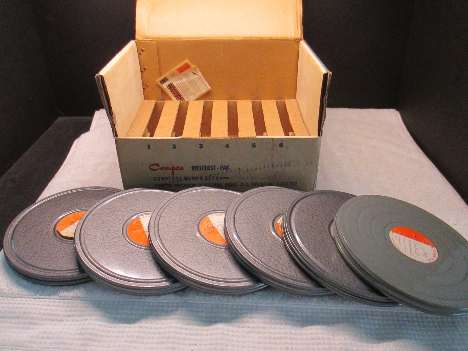 VINTAGE COMPCO REEL CHEST W/CASES AND REELS