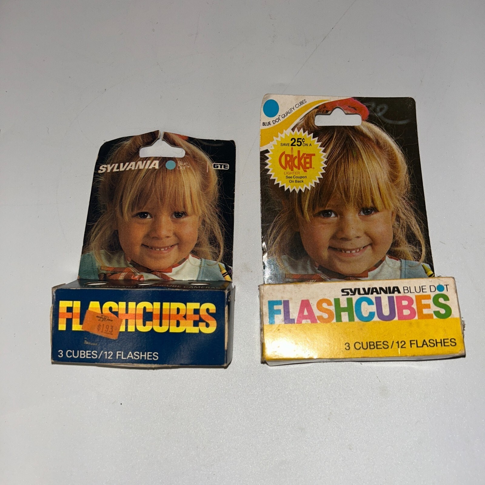 Vintage New in Box Sylvania Blue Dot Flash Cubes, 2 Boxes of 2 4 Cubes 16 Flash
