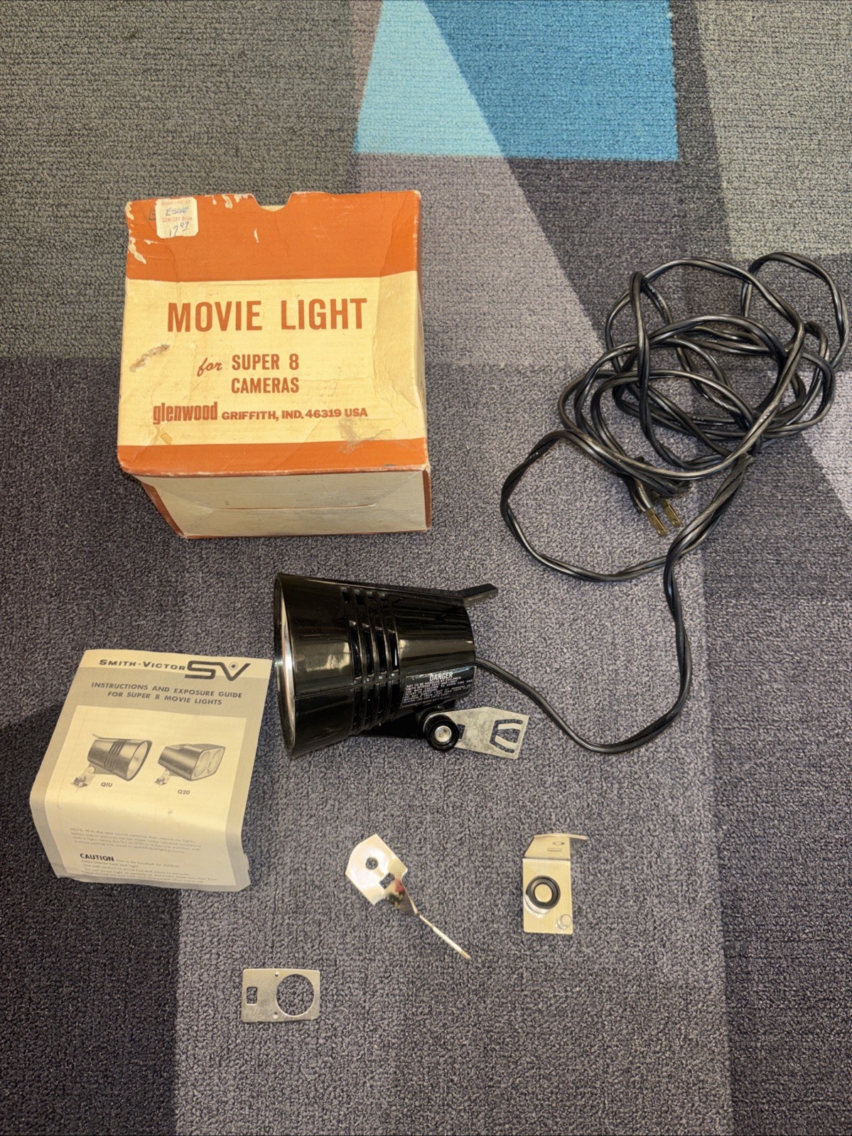 Vintage Glenwood Movie Light For Super 8 Cameras Box Instructions Acc. Tested
