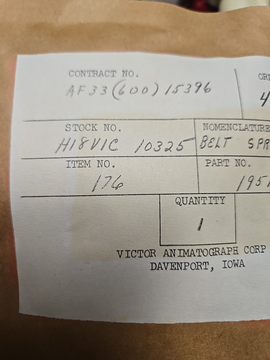Victor Animatograph 16mm Projector Wire-Spring Rewind Belt Victor Part # 19513