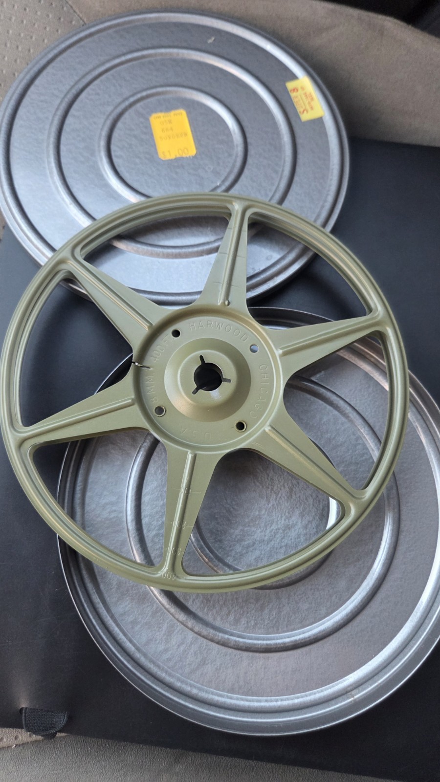 Harwood Chicago Auto-Take-Up Film Reel with Can, 7-Inch / 400 ft. Vintage
