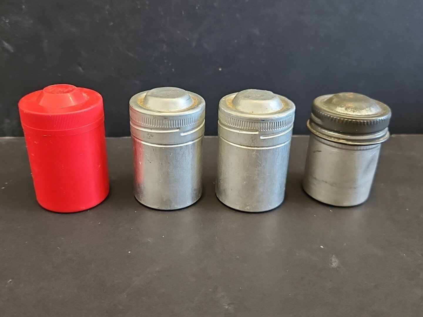 4-VINTAGE METAL FILM( 1-PLASTIC) CANISTER TIN CONTAINERS EMPTY 3 MADE IN GERMANY