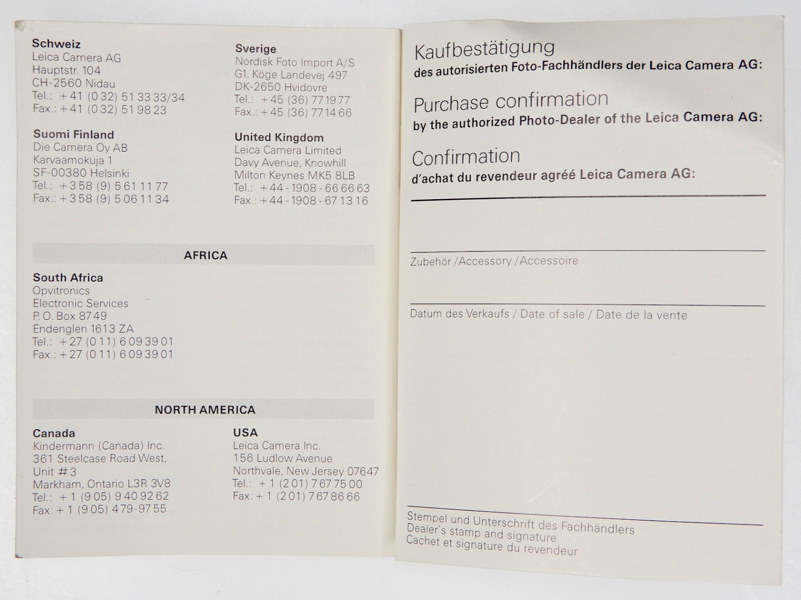 Leica Warranty Card of Leica 50mm f1.0 Noctilux 11822 #3813470