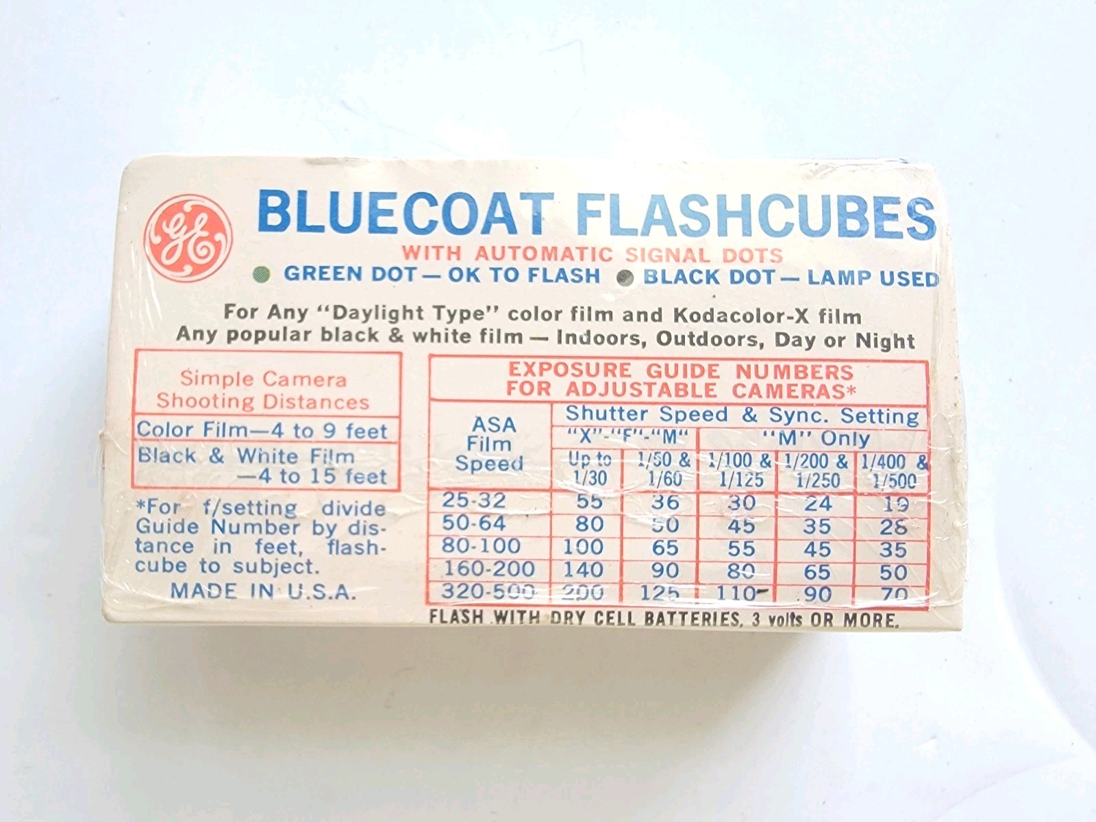 NEW Vintage General Electric Bluecoat Flashcubes For Camera- 3 Cubes/12 Flashes