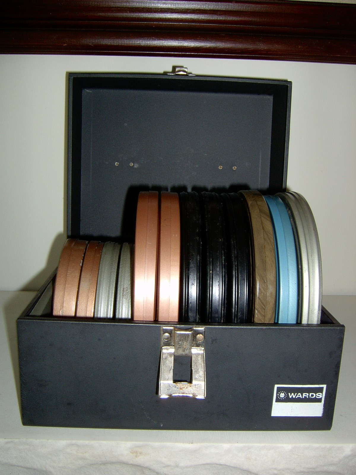 Vintage Wards 8mm Movie Film Storage Case with 12 Reel Film Canisters