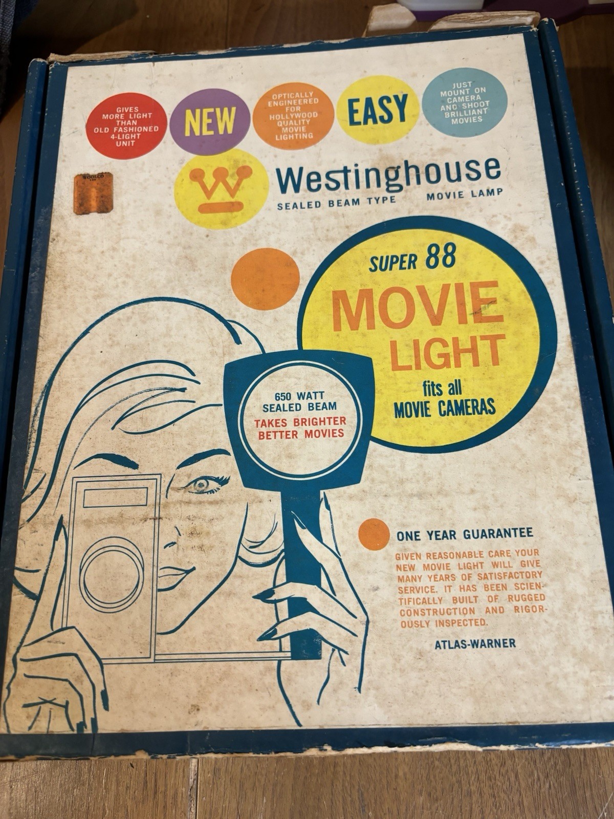 Vintage Super 88 650 Watt Sealed Beam Movie Light w/Original Box by Westinghouse