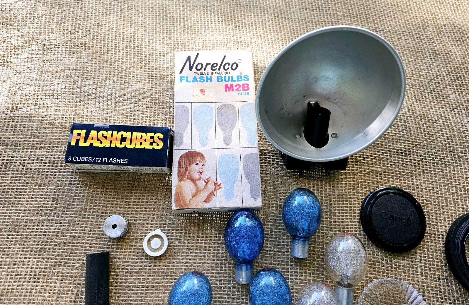 Vintage Camera Accessories Lot Lense Covers, Bulbs & More