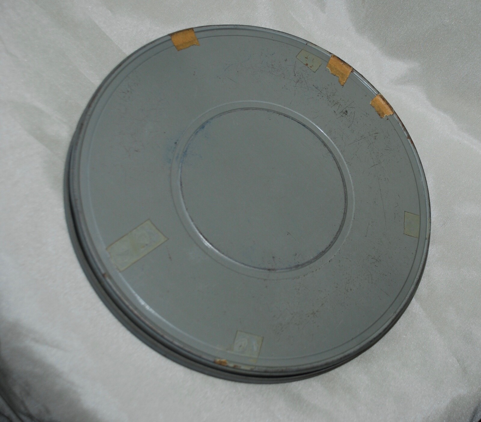 Vintage Gray Metal Movie Film Reel Can Canister Empty 10.75″ Bubba Power Play