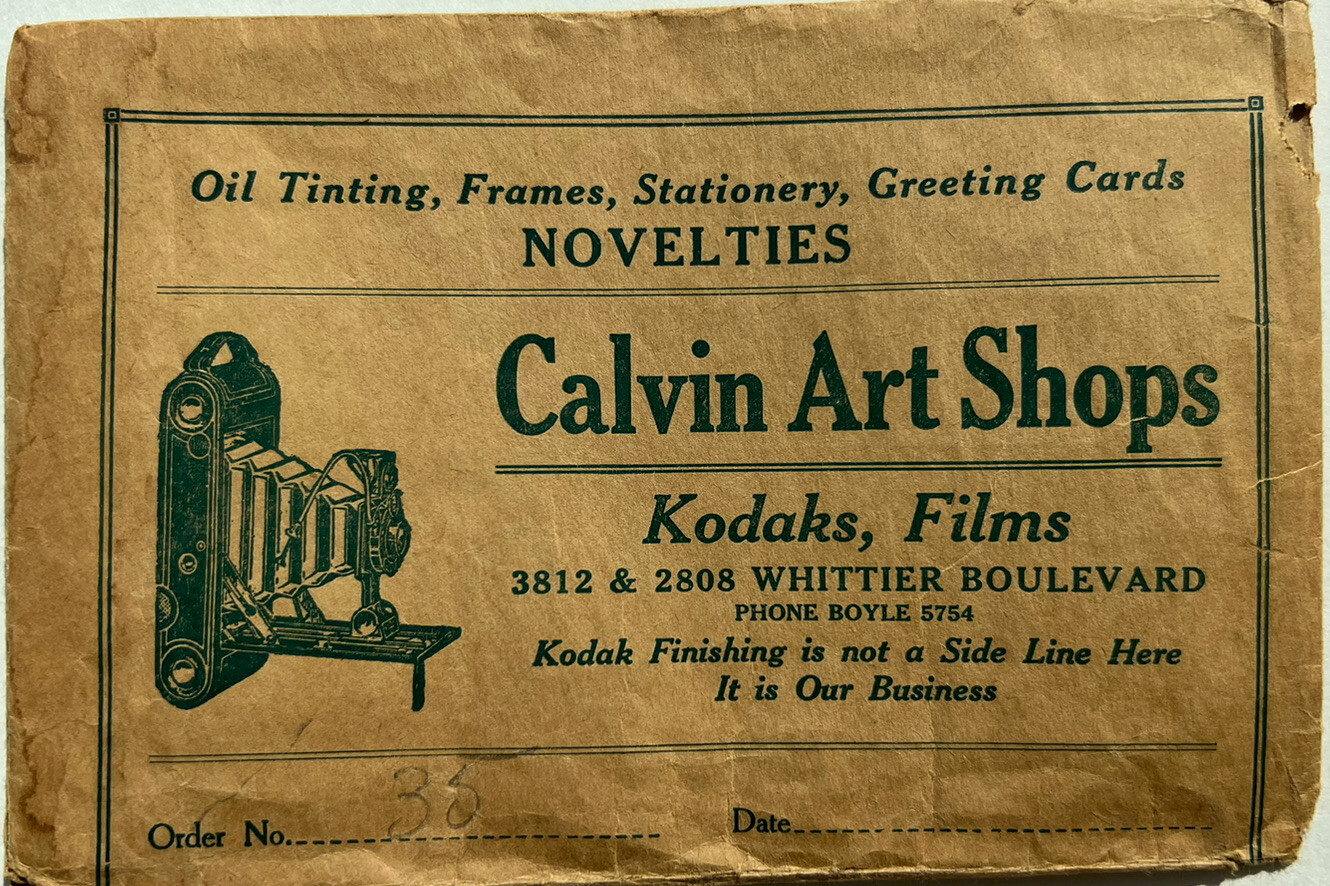 Rare 1906 CALVIN ART SHOPS KODAK FILM ENVELOPE Whittier Blvd Los Angeles CA 4E