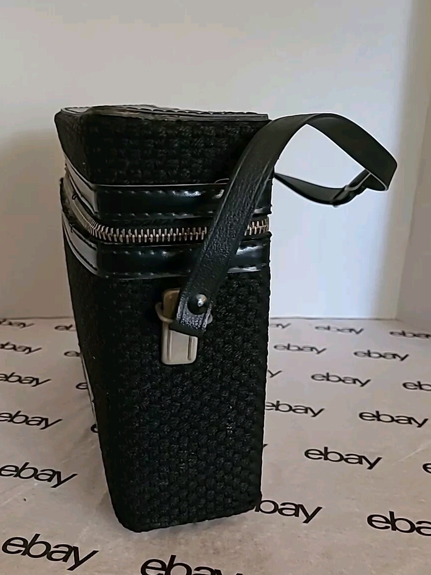 Zippered Camera Accessory Case 1950’s Black Box Bag with carrying strap Rainbow