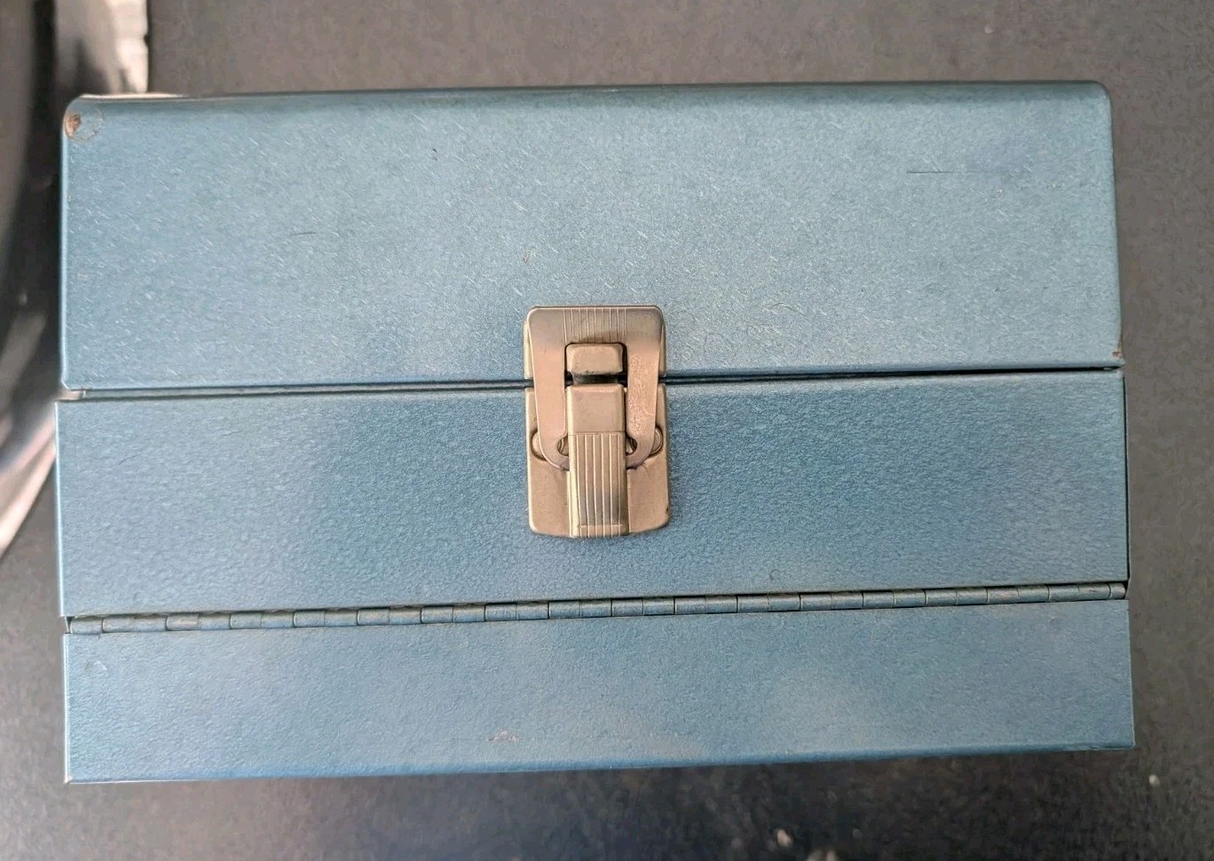 Vintage Super 8 /8mm 12 Slot Hinged Metal Film Reel Storage Box Blue