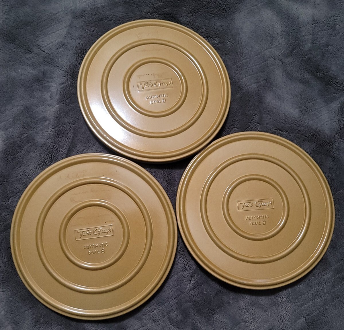 3 vintage movie tins two guys automatic dual 8mm 200ft compco corp 5×1/2″