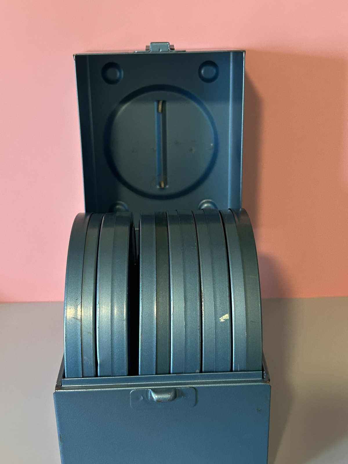 Vintage Compco Metal Reel Storage Film Case Box For Super 8mm Canisters, 6 Slots