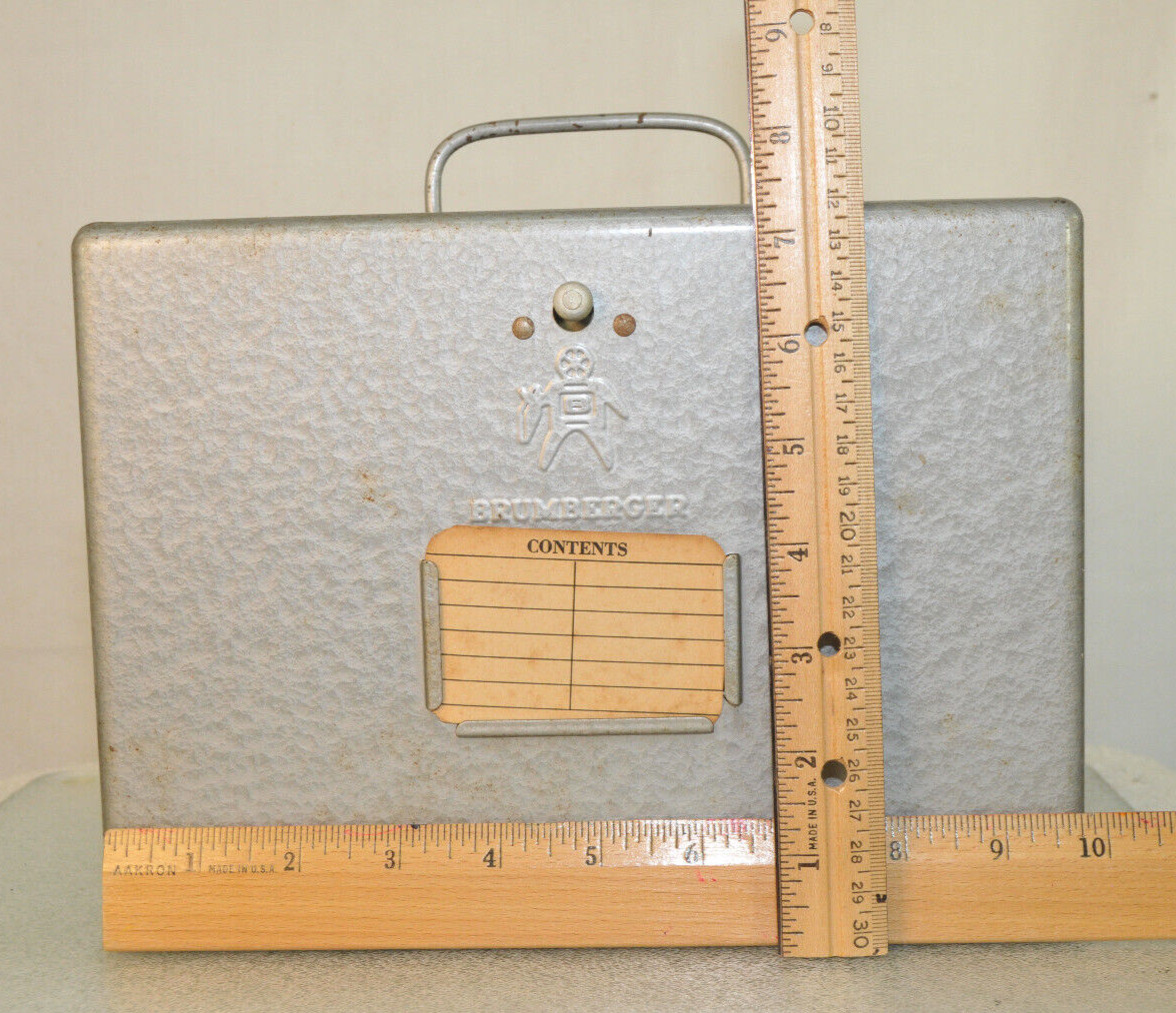 BRUMBERGER 12 Film Reel Canister Metal Storage Box Circa 1950s UNIQUE DISPENSER