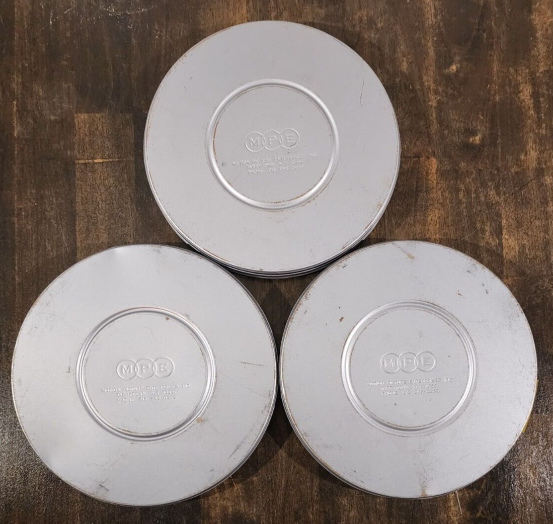 Vtg Set of 3 MPE 16mm Metal Film Reel 10 3/4in Canisters Art Decor