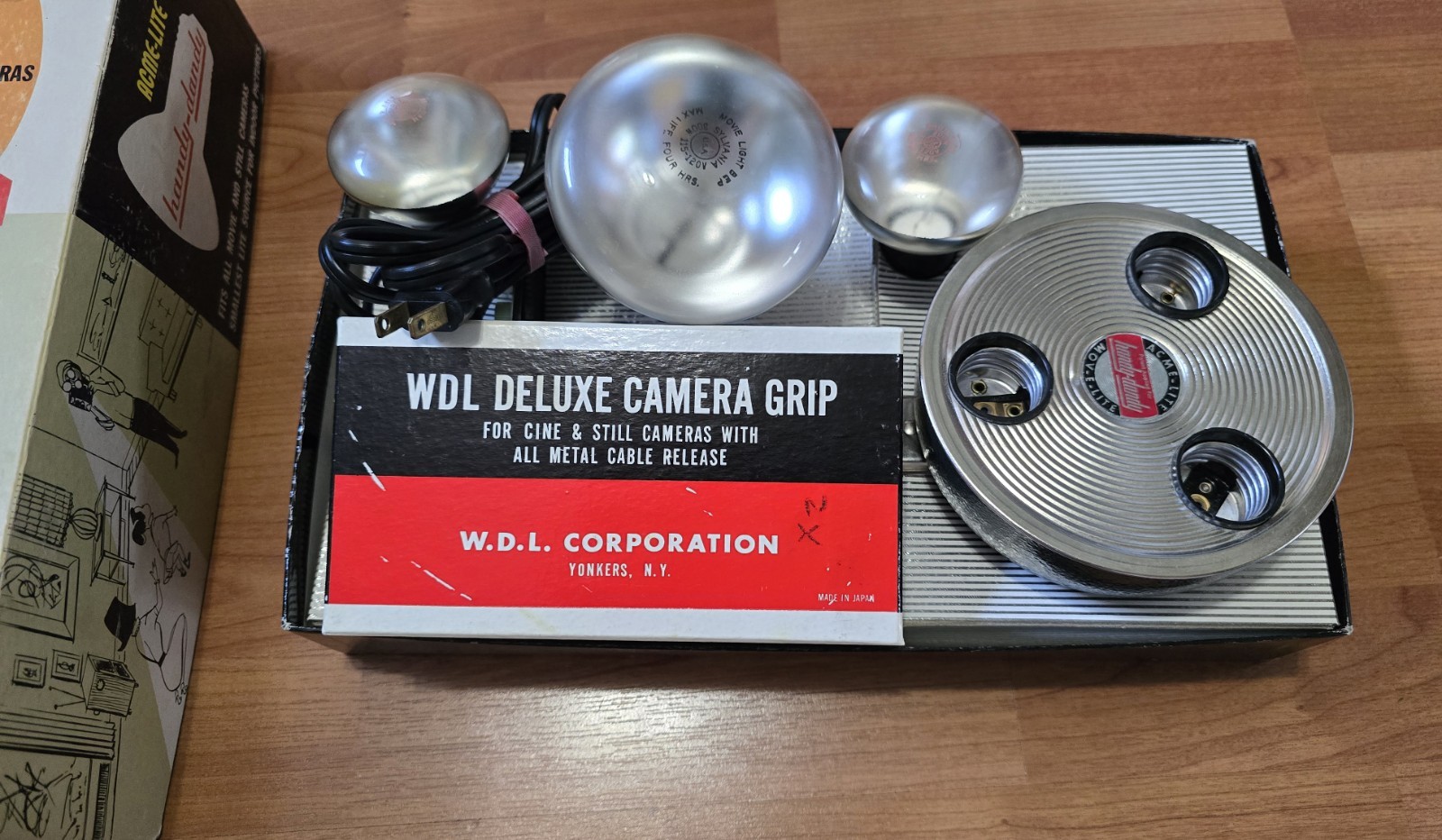 Vintage Acme-Lite Handy-Dandy 3HD Movie Camera Light USA Tested Box WDL Grip