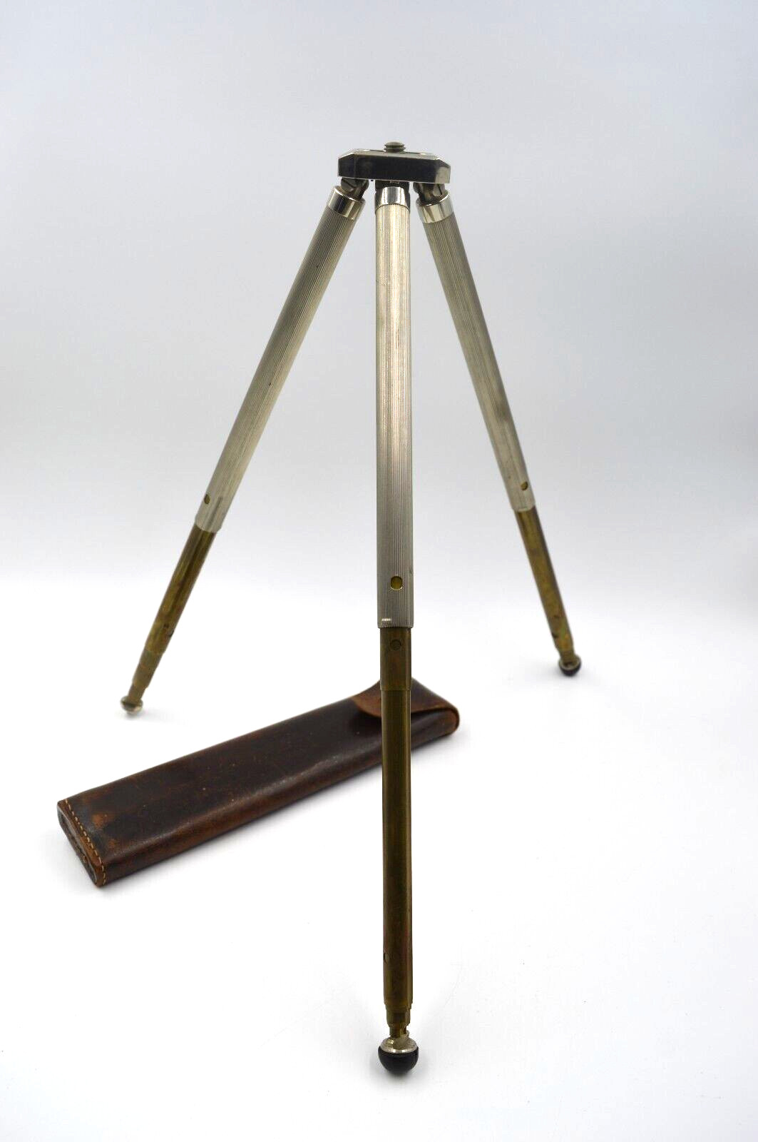 Antique – BKD Metal/Copper Camera Tripod with Leather Carrying Case