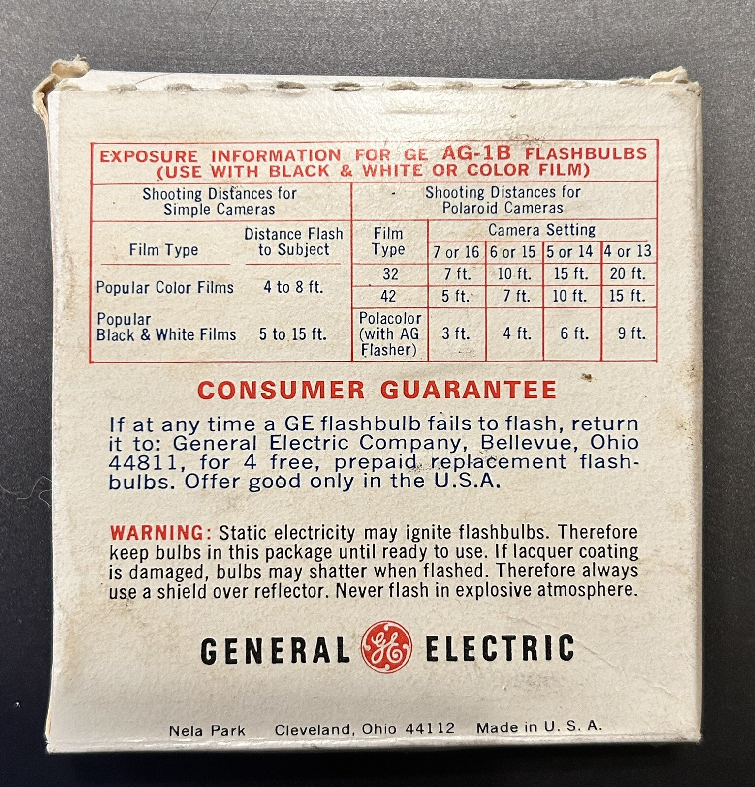 Vintage GE AG-1B Flash Bulbs Original Box MADE USA