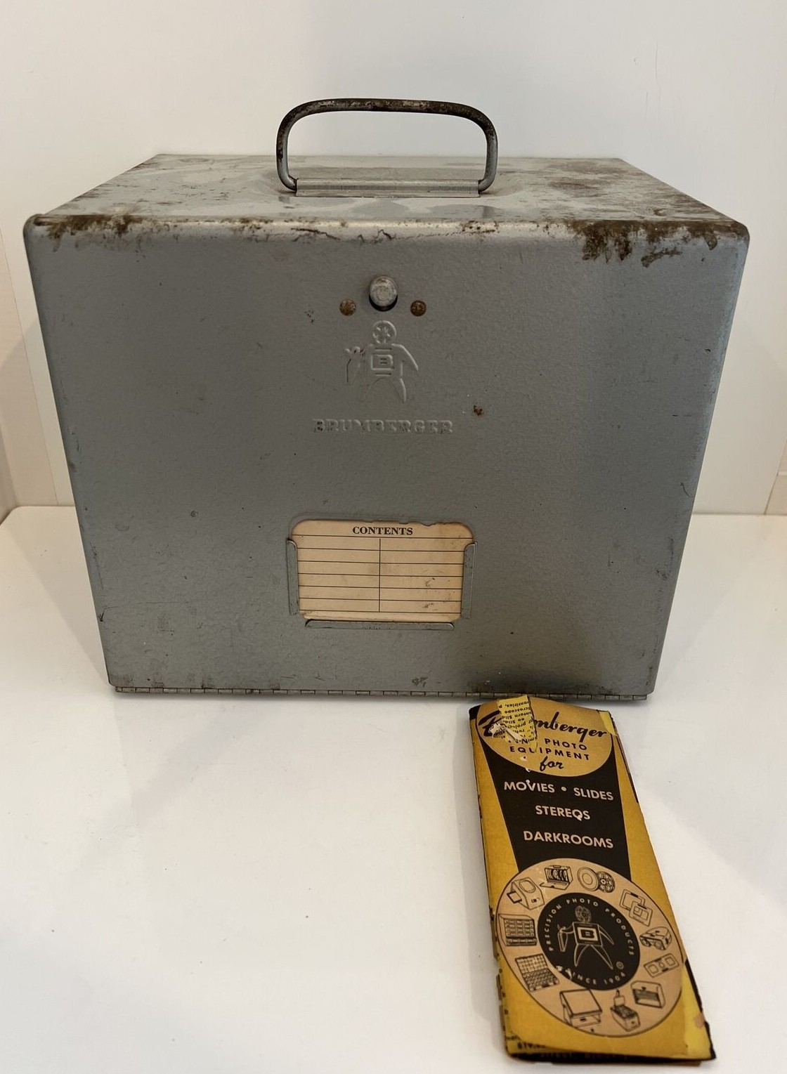 Vintage 50s Brumberger Deluxe 8mm Reel Chest Film Holder Carry Case Metal Box