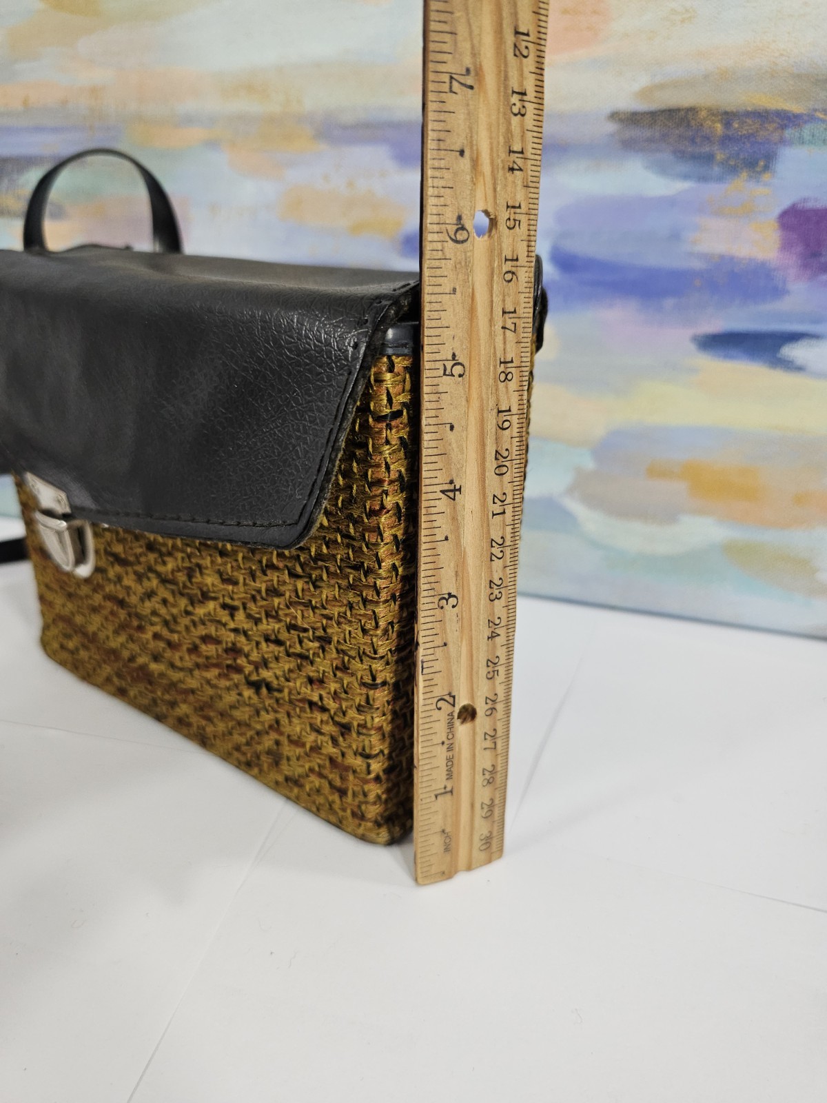 Vintage Brown Tweed Weave Shoulder Small Camera Bag W/clasp