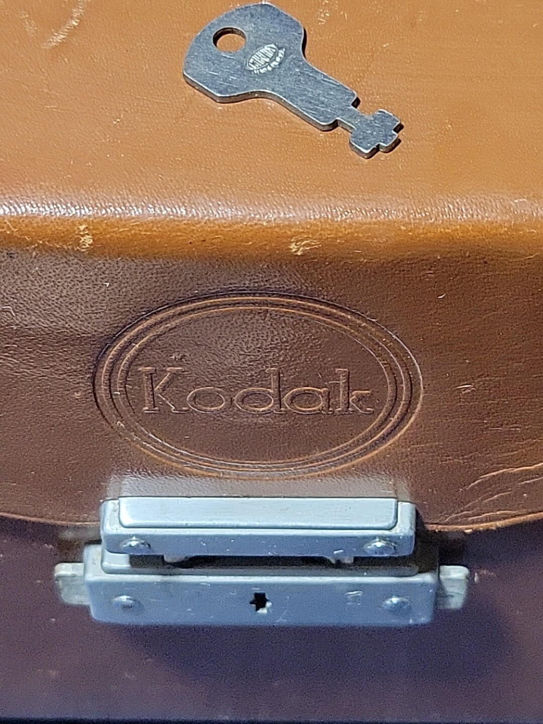 Vintage Hard Leather Movie Camera Case for Kodak Brown With Key Has Wear See Pic