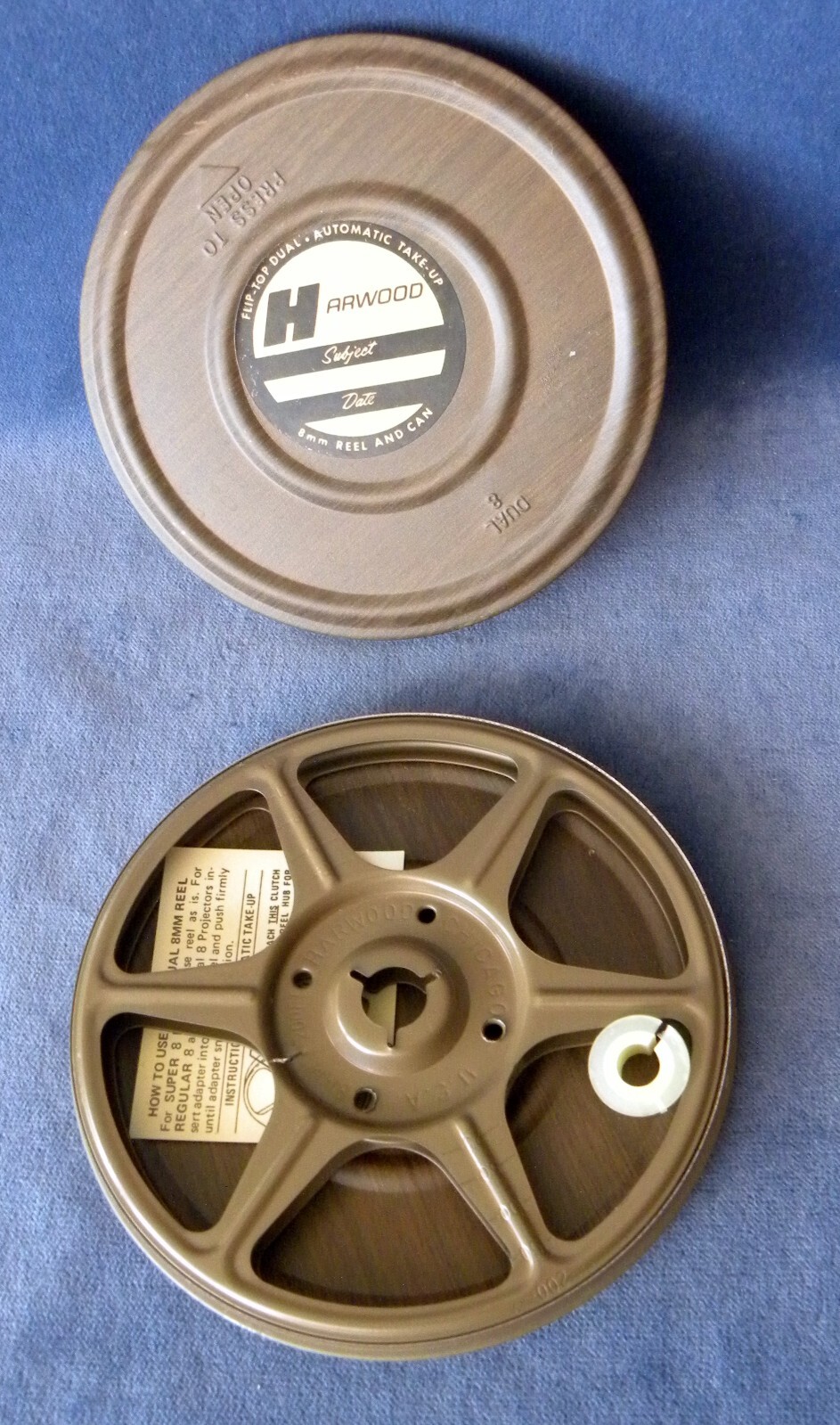Vintage Harwood 8mm Reel & Can Film Holder 5” Wood Grain Metal Case