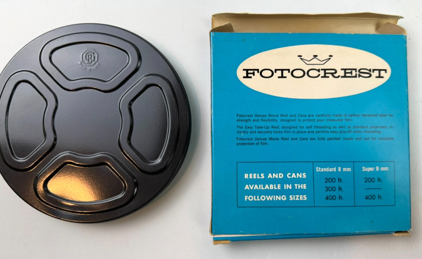 Vintage Fotocrest De Luxe Reel & Can Set 200 Ft. Super 8mm Movie w/ Original Box