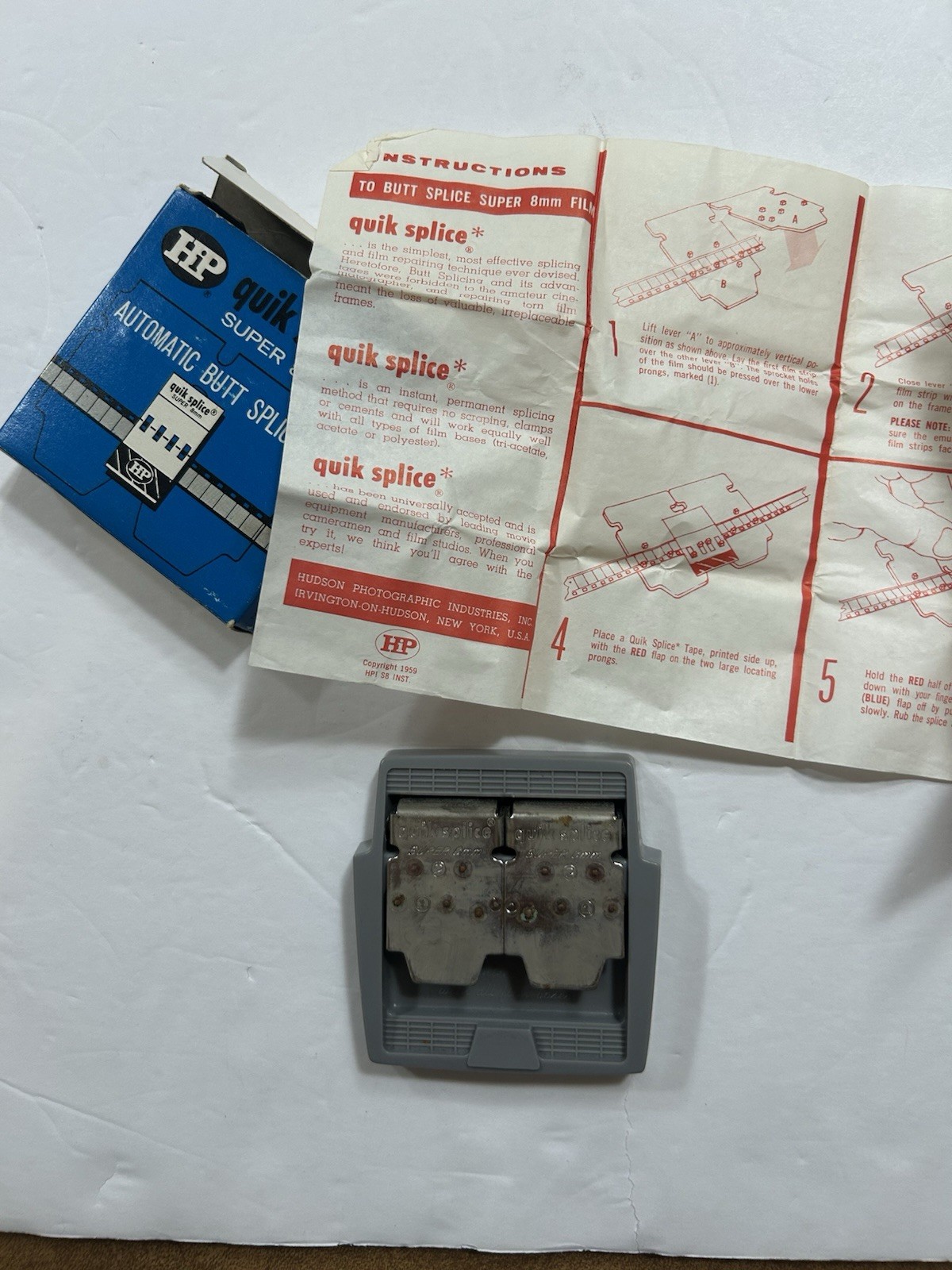 Vintage Quik Splice HP Super 8mm Automatic Butt Splicer Sears Box Hudson