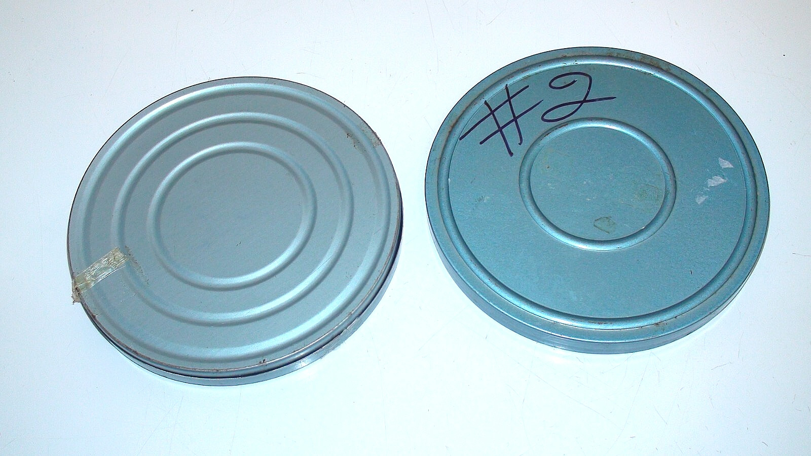 Lot of 2 two metal 8mm film reels & canisters 200 ft capacity each used