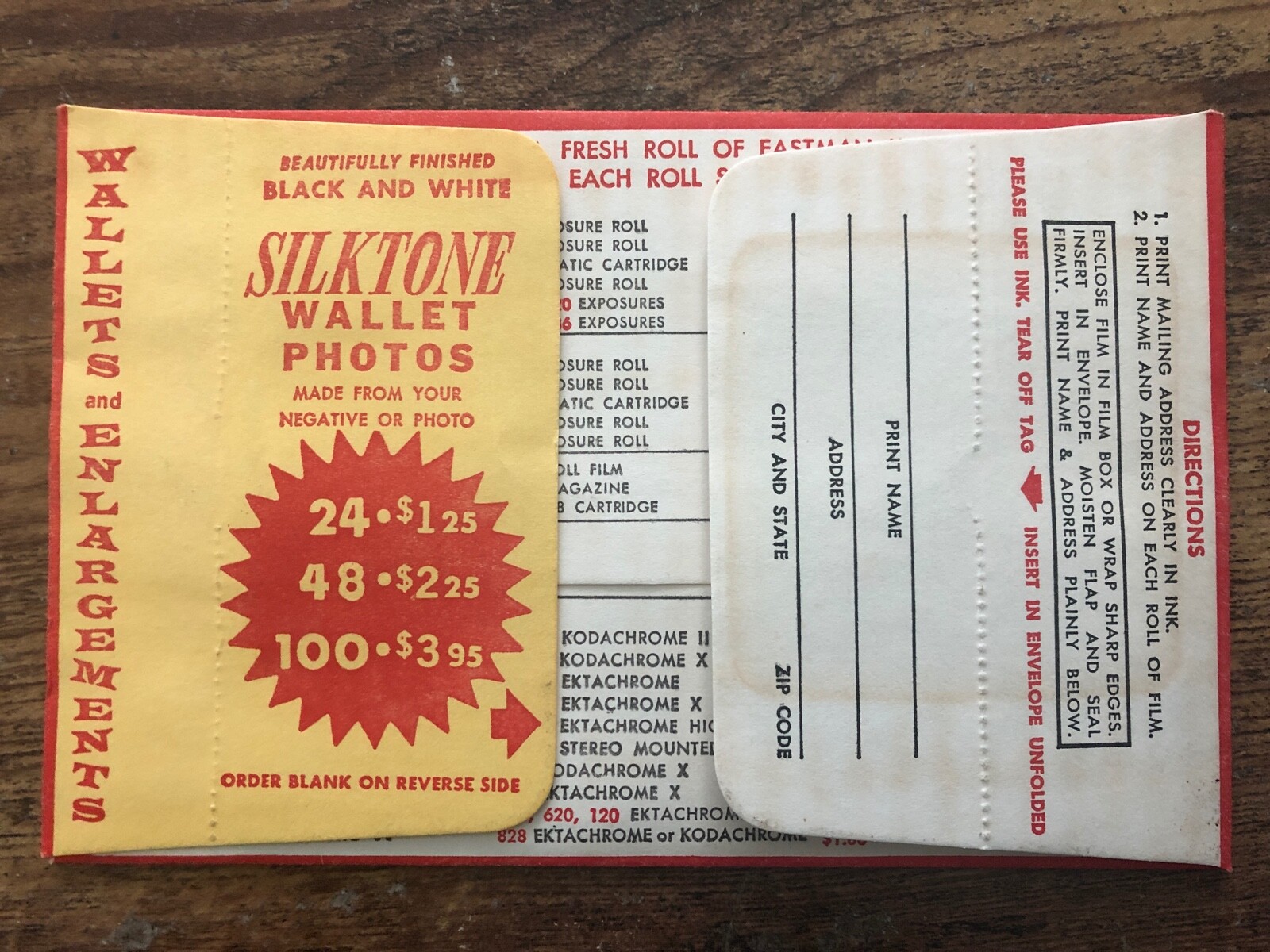 Vintage KODAK FILM 1965 Mailing Envelope Silktone Wallet Photos