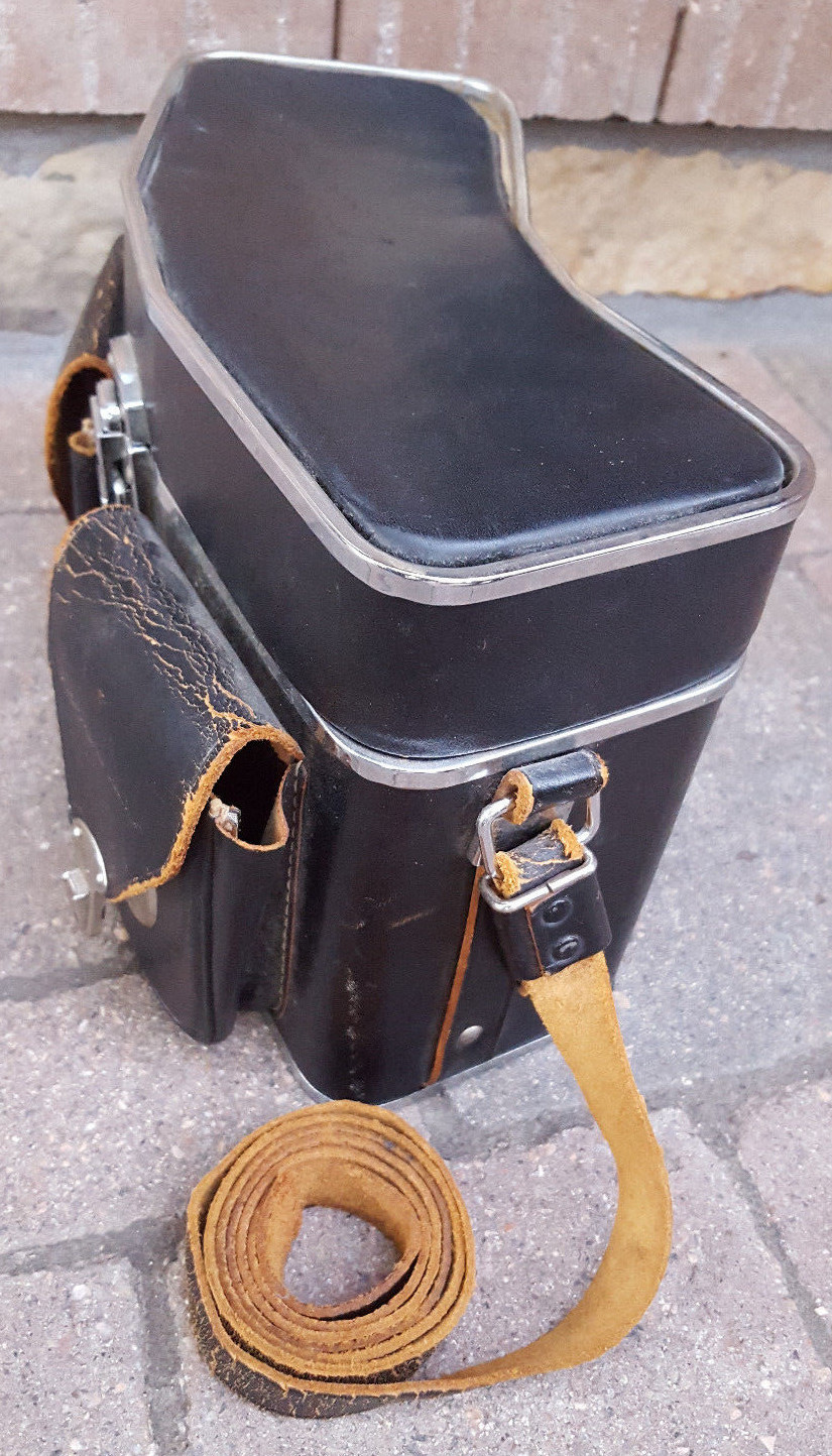 Vtg Camera Case-Black Genuine Top Grain Cowhide Leather-Handcrafted in Japan-Old