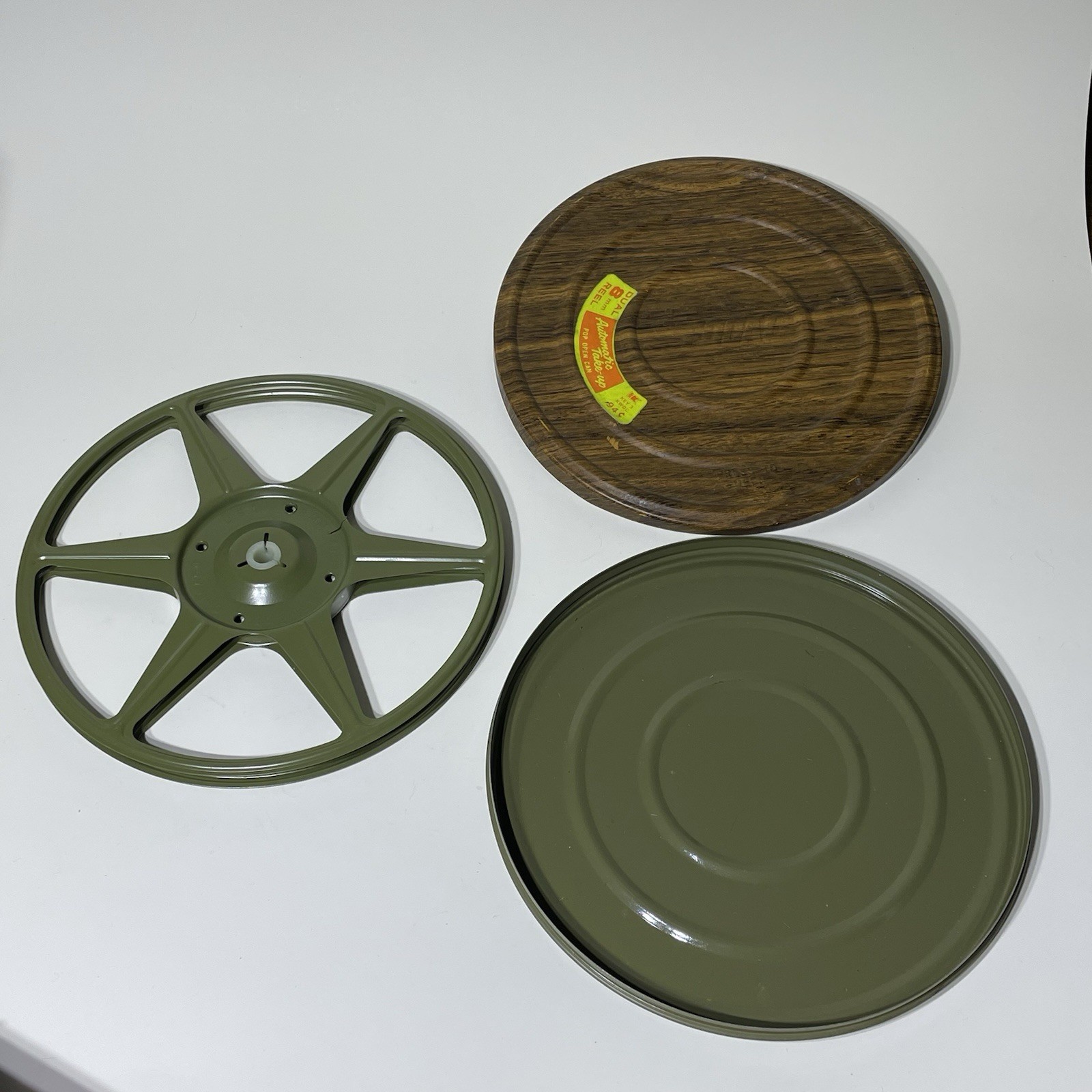VINTAGE FOCAL FILM REEL AND TIN METAL 8MM WOOD GRAIN LOOK MADE IN USA NOS