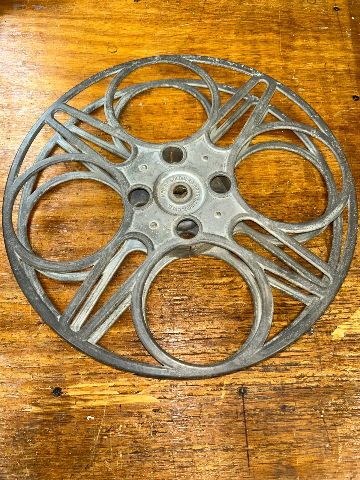 Vintage Goldberg Bros. Denver, CO 15″ 35mm Aluminum 4-Hole Film Reel