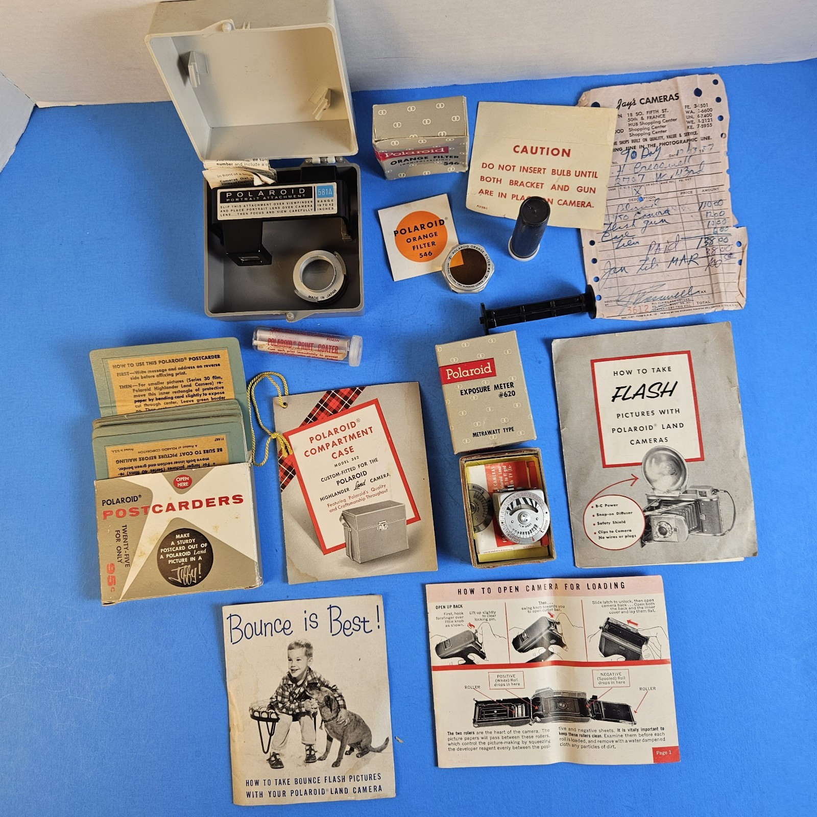 Vintage Lot of Polaroid Camera Accessories/Manuals/etc – Untested 581A,456,620