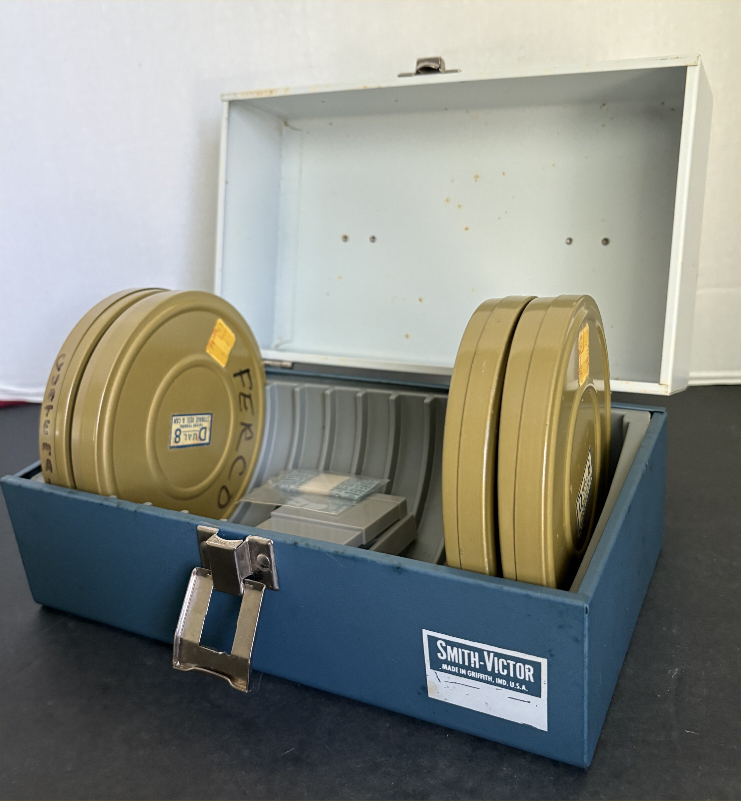 Vintage Smith-Victor 8mm Film Reel Carrying Case with 2 films and 2 Empty Reels