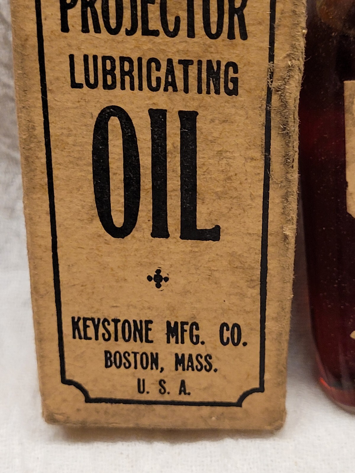 Old Keystone Projector Lubricating Oil in the Original Bottle & Box Boston Mass