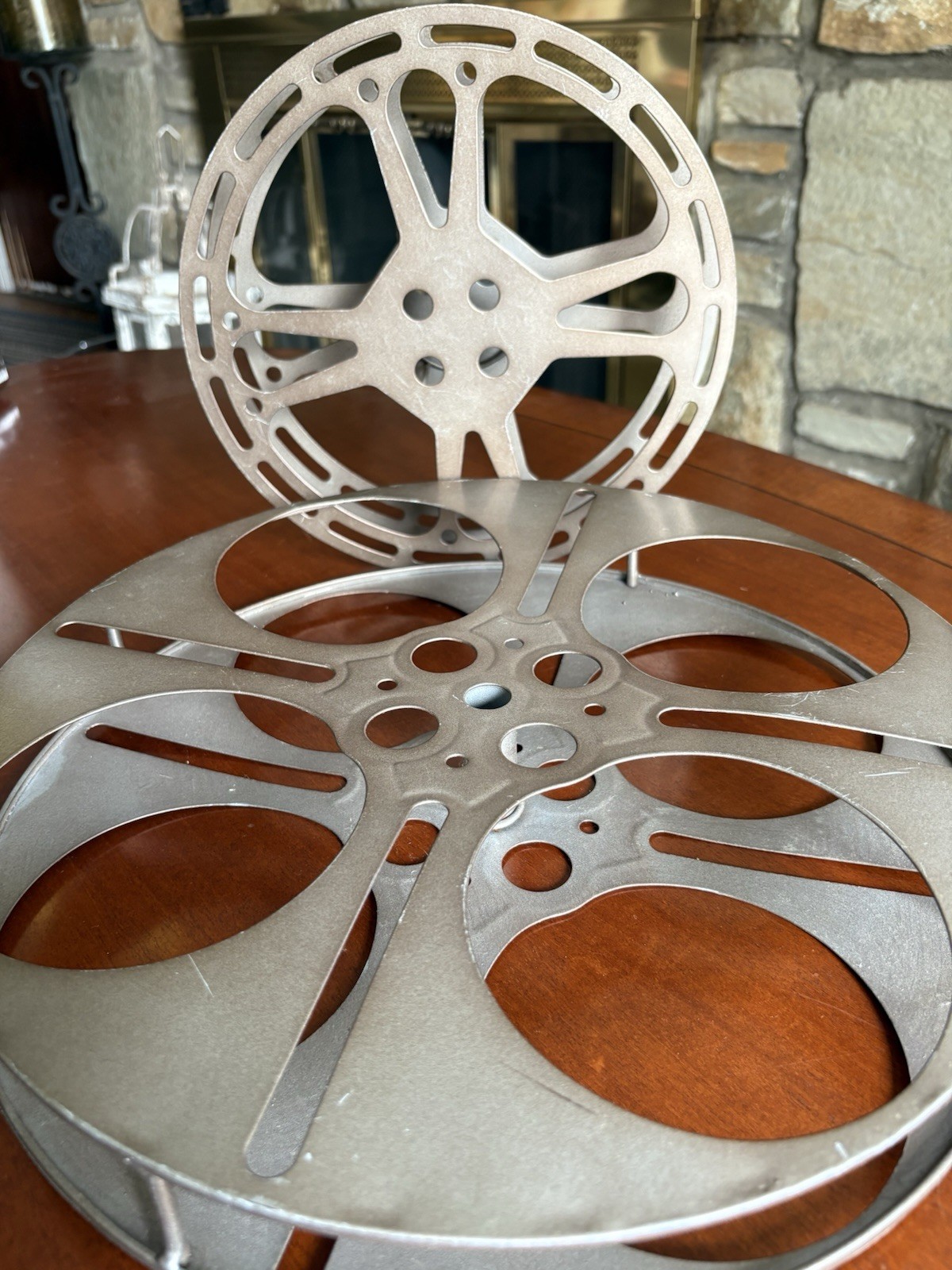 2 Metal Film Reels Home Cinema Equipment/ Home Decor 1st 13.5“ X 2“ & 2nd 9”X2”