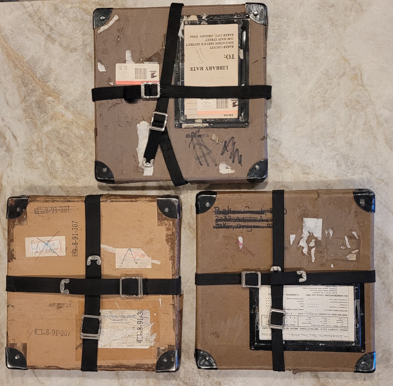 Lot of 3 VINTAGE Film Reel Canister Case Shipping Box Mailer 11.5″
