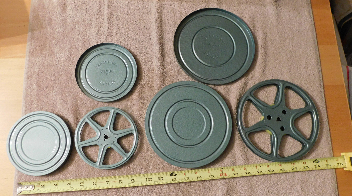 8mm Metal Film Reel Tin Can Canisters & Reels Anchorage Alaska “Super S” RARE