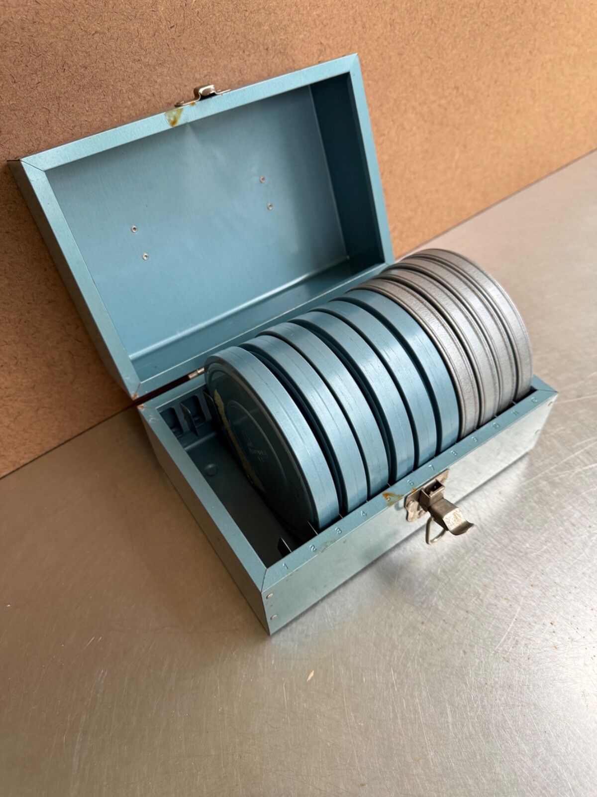 Vintage . Brumberger & Adams Metal Film Can Storage Case Box Containers